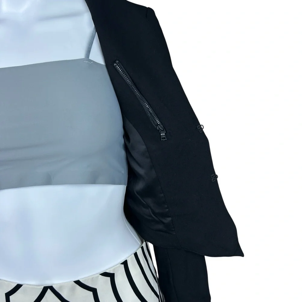 Alice + Olivia Black Cropped Blazer XS Modern Minimalist Art Deco Event Jacket - Picture 11 of 14